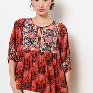 Pre-Loved ba&sh Women's Garry Orange Boho Floral Blouse (Size M)